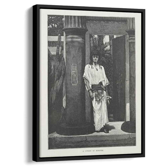 A man dressed in white robes and a thick belt, leaning against a pillar by Sir Lawrence Alma-Tadema