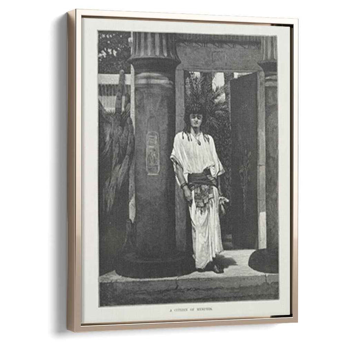 A man dressed in white robes and a thick belt, leaning against a pillar by Sir Lawrence Alma-Tadema