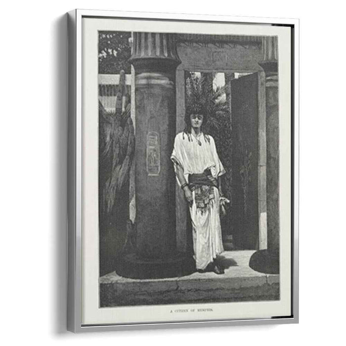 A man dressed in white robes and a thick belt, leaning against a pillar by Sir Lawrence Alma-Tadema