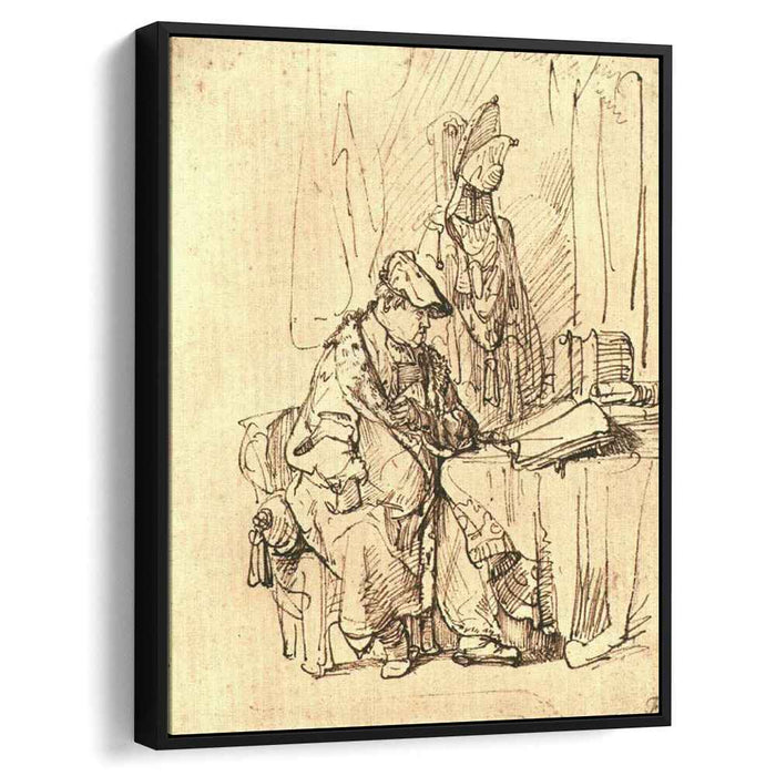 A Man Seated at a Table Covered with Books (1636) by Rembrandt