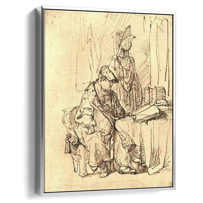 A Man Seated at a Table Covered with Books (1636) by Rembrandt