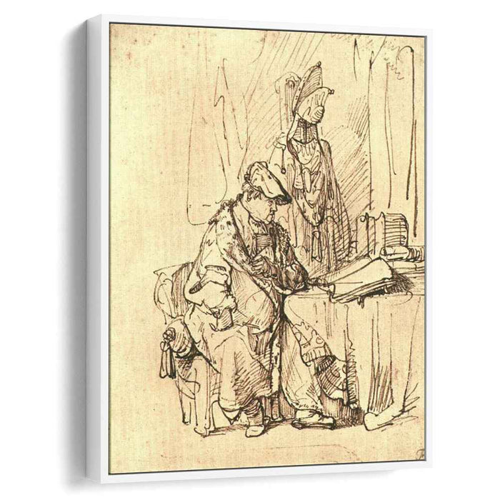 A Man Seated at a Table Covered with Books (1636) by Rembrandt