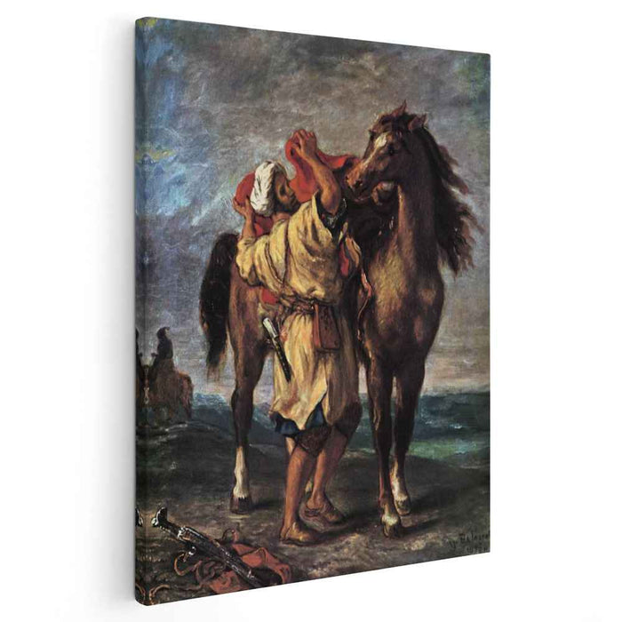A Moroccan Saddling a Horse (1855) by Eugene Delacroix