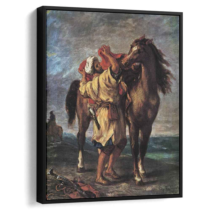 A Moroccan Saddling a Horse (1855) by Eugene Delacroix