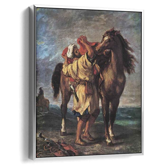 A Moroccan Saddling a Horse (1855) by Eugene Delacroix