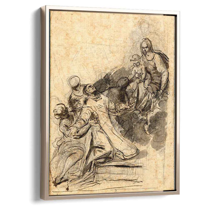 A saint kneeling and supported by angels, in ecstasy before the Virgin and Child on a Cloud by Bartolome Esteban Murillo