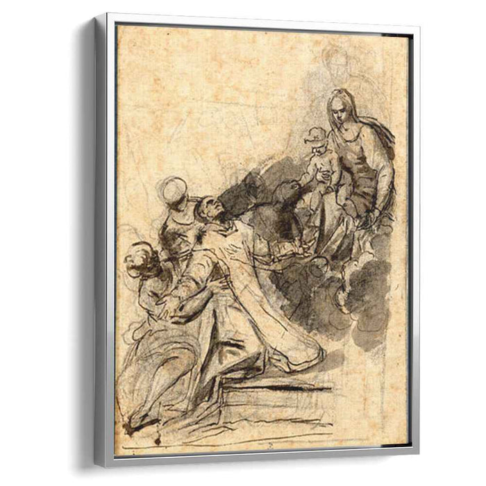 A saint kneeling and supported by angels, in ecstasy before the Virgin and Child on a Cloud by Bartolome Esteban Murillo