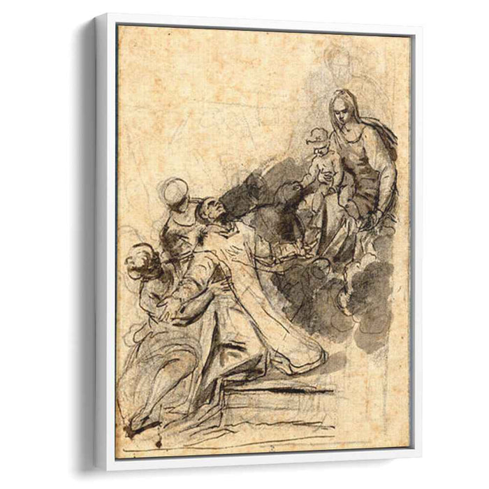 A saint kneeling and supported by angels, in ecstasy before the Virgin and Child on a Cloud by Bartolome Esteban Murillo