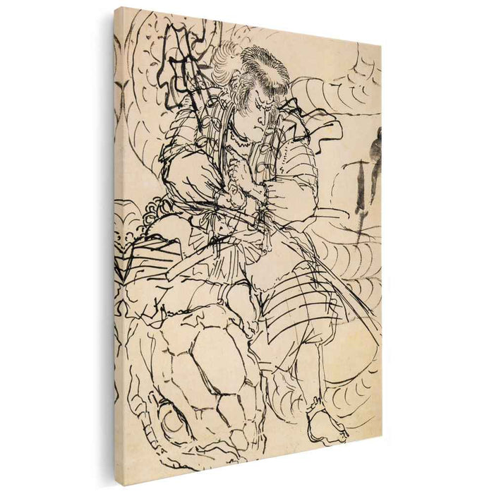 A samurai overwhelming a giant serpent by Utagawa Kuniyoshi