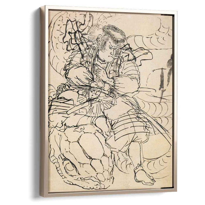 A samurai overwhelming a giant serpent by Utagawa Kuniyoshi