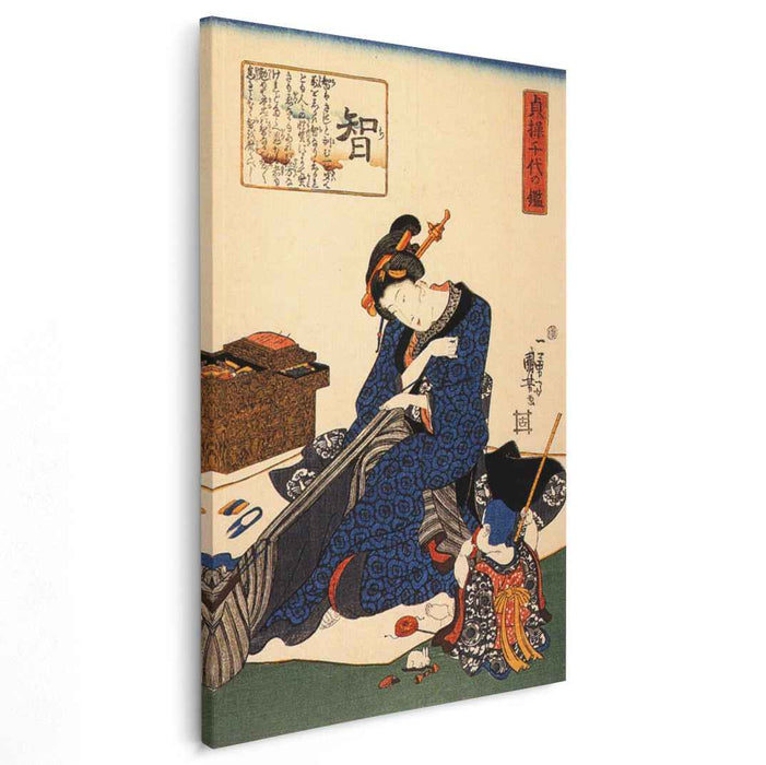 A seated woman sewing a kimono by Utagawa Kuniyoshi