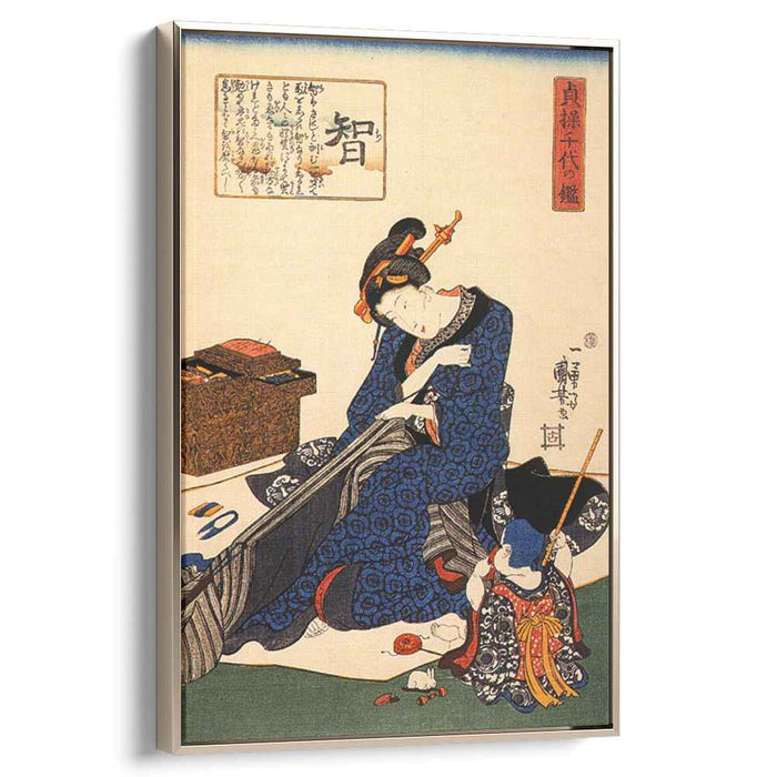 A seated woman sewing a kimono by Utagawa Kuniyoshi