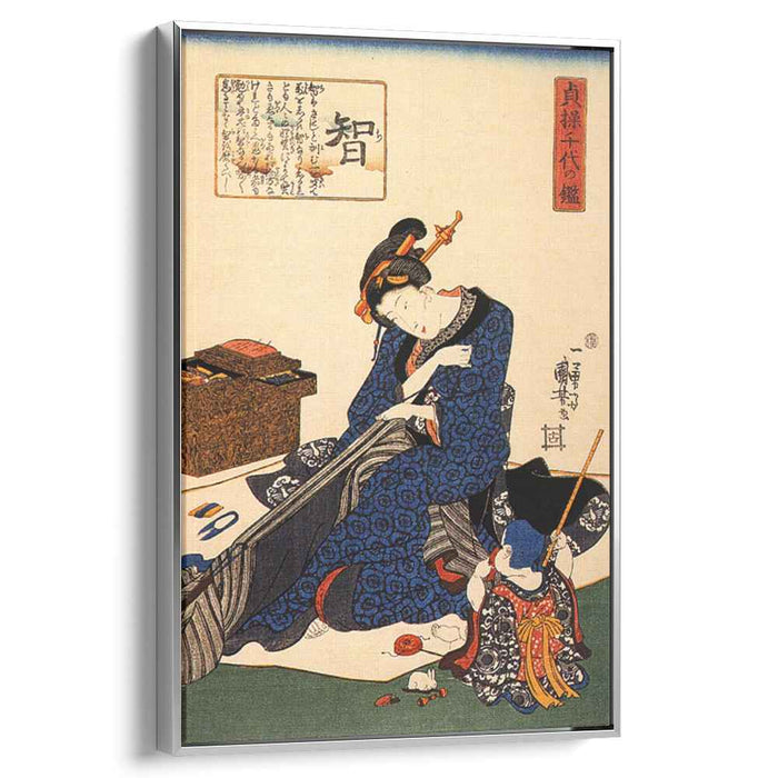 A seated woman sewing a kimono by Utagawa Kuniyoshi