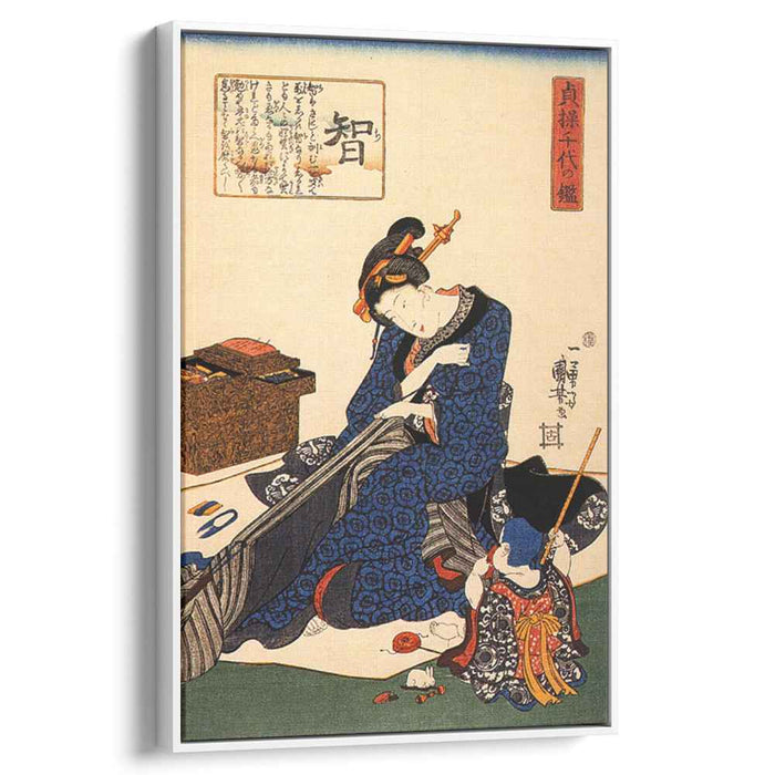 A seated woman sewing a kimono by Utagawa Kuniyoshi