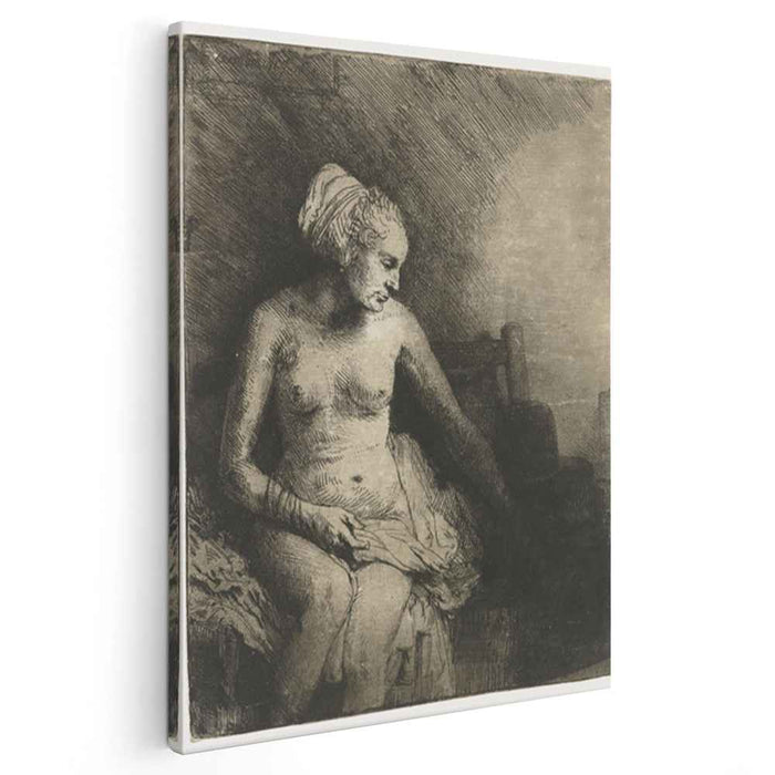 A woman at the bath with a hat beside her (1658) by Rembrandt