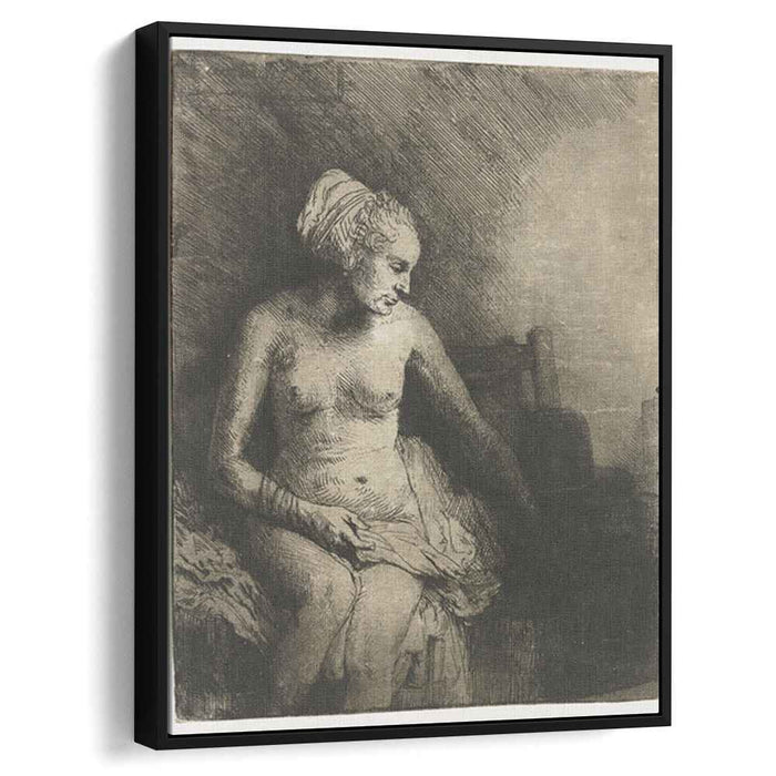 A woman at the bath with a hat beside her (1658) by Rembrandt