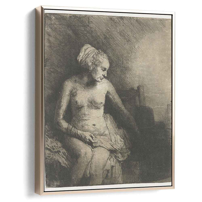 A woman at the bath with a hat beside her (1658) by Rembrandt