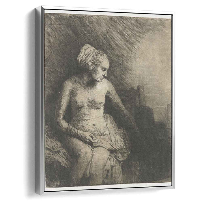 A woman at the bath with a hat beside her (1658) by Rembrandt