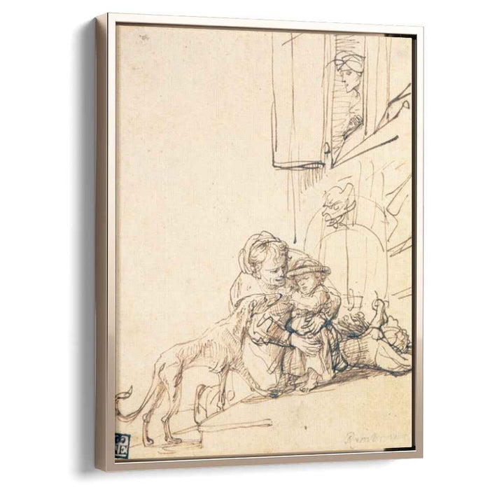 A Woman with a Child Frightened by a Dog (1636) by Rembrandt