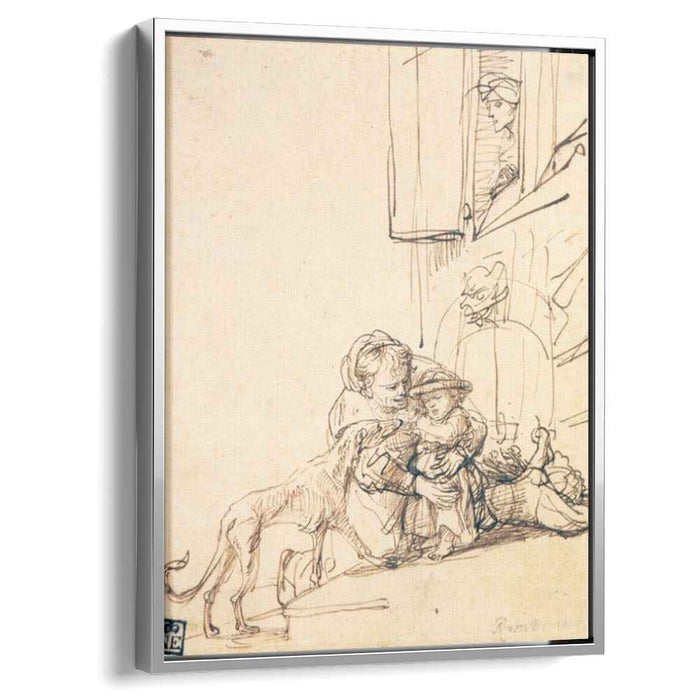 A Woman with a Child Frightened by a Dog (1636) by Rembrandt
