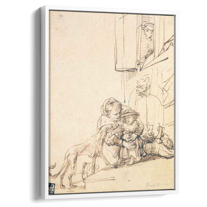 A Woman with a Child Frightened by a Dog (1636) by Rembrandt