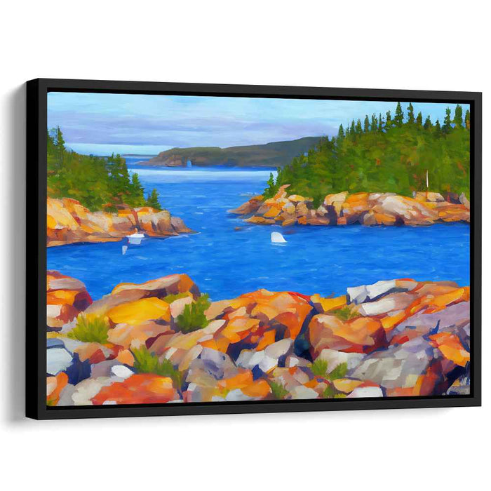 Emerald Waves Dance Amidst Greenery: Vibrant Seascape with Lush Foliage Canvas Art Print