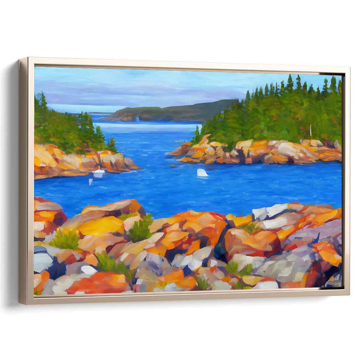 Emerald Waves Dance Amidst Greenery: Vibrant Seascape with Lush Foliage Canvas Art Print