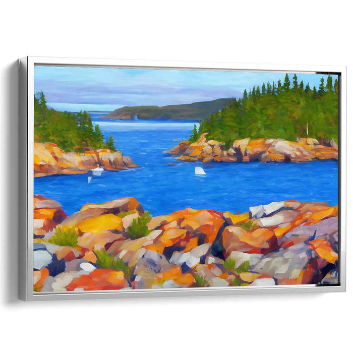 Emerald Waves Dance Amidst Greenery: Vibrant Seascape with Lush Foliage Canvas Art Print