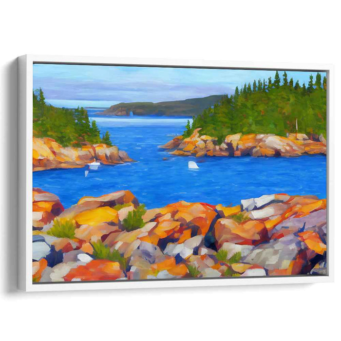 Emerald Waves Dance Amidst Greenery: Vibrant Seascape with Lush Foliage Canvas Art Print