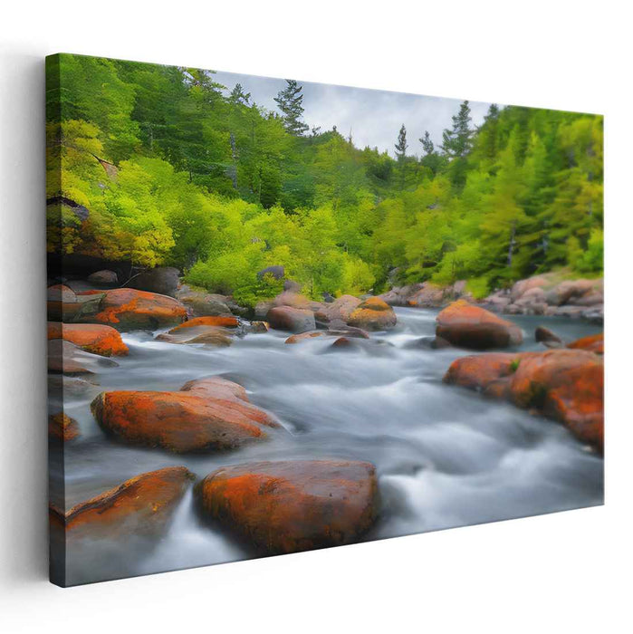 Wanderlust Symphony: Serene River and Lush Forest Canvas Art Print
