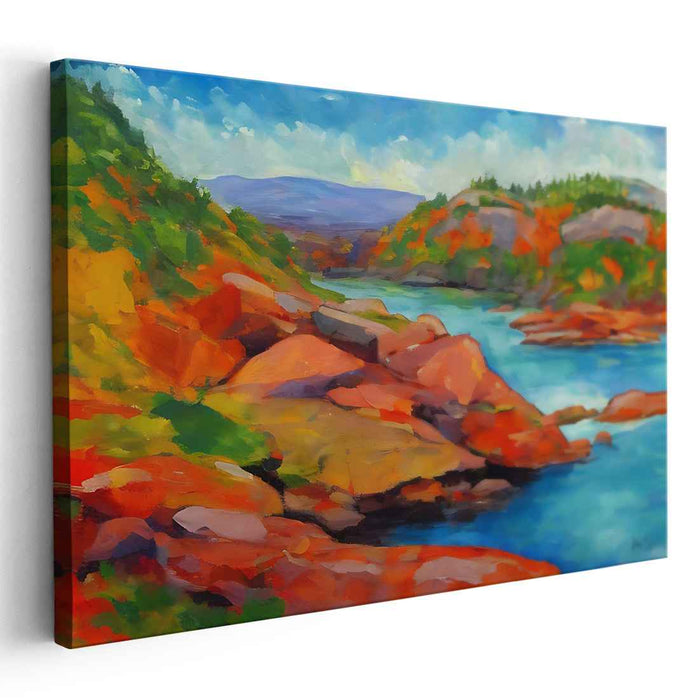 Autumn River Serenity: Vibrant Landscape Canvas Art Print
