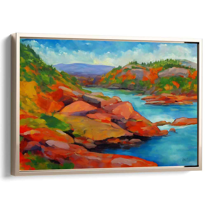 Autumn River Serenity: Vibrant Landscape Canvas Art Print