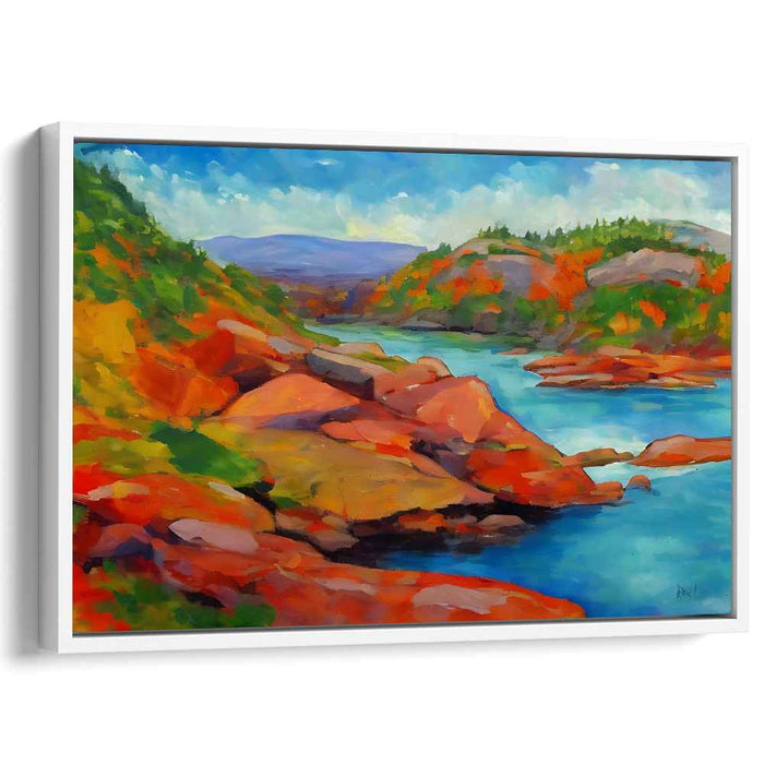 Autumn River Serenity: Vibrant Landscape Canvas Art Print