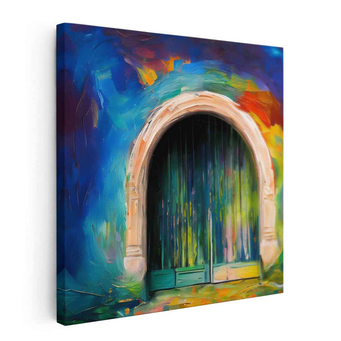 Mystical Archway: Vibrant Abstract Doorway Canvas Art Print