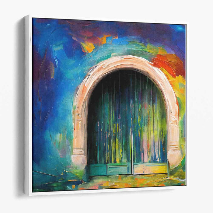 Mystical Archway: Vibrant Abstract Doorway Canvas Art Print