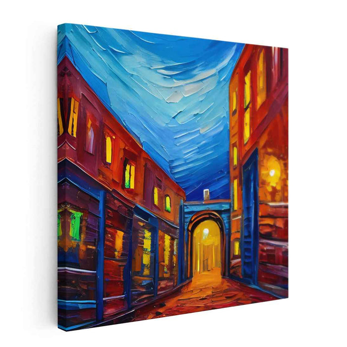 Enigmatic Alley: A Journey Through Color and Light Canvas Art Print