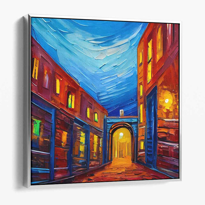 Enigmatic Alley: A Journey Through Color and Light Canvas Art Print