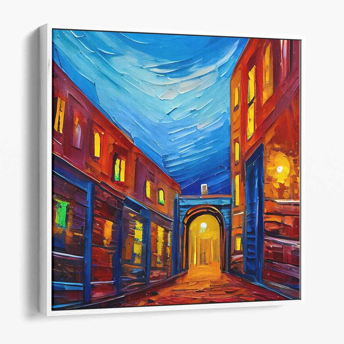 Enigmatic Alley: A Journey Through Color and Light Canvas Art Print
