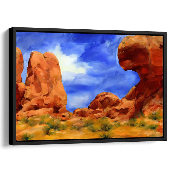 Crimson Echoes in Stone: Vibrant Red Rock Landscape Canvas Art Print