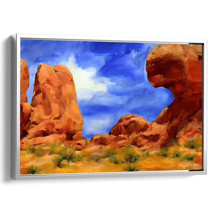 Crimson Echoes in Stone: Vibrant Red Rock Landscape Canvas Art Print