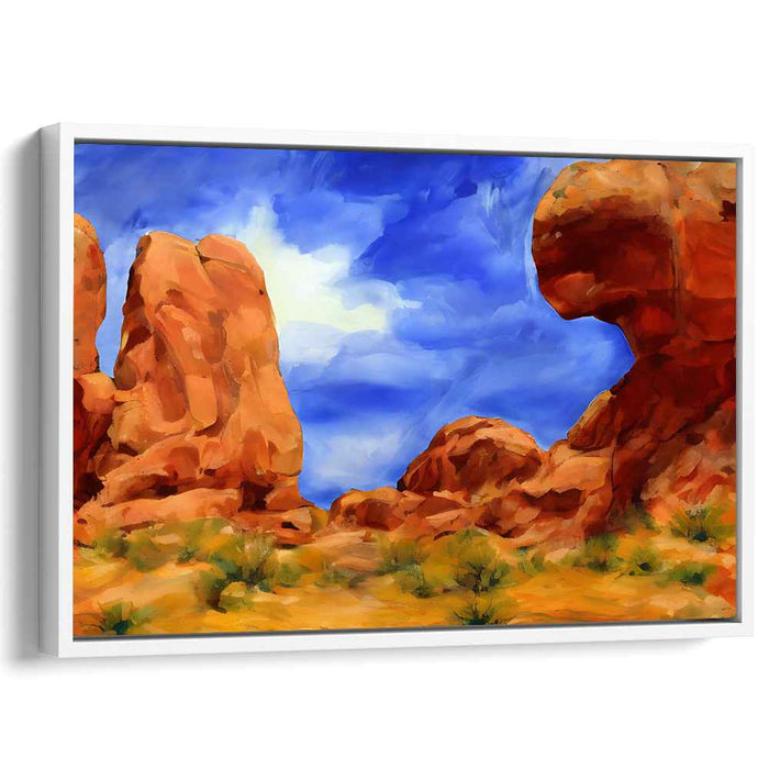 Crimson Echoes in Stone: Vibrant Red Rock Landscape Canvas Art Print