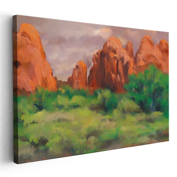 Canyon's Ember Glow: Majestic Red Rock Landscape Canvas Art Print