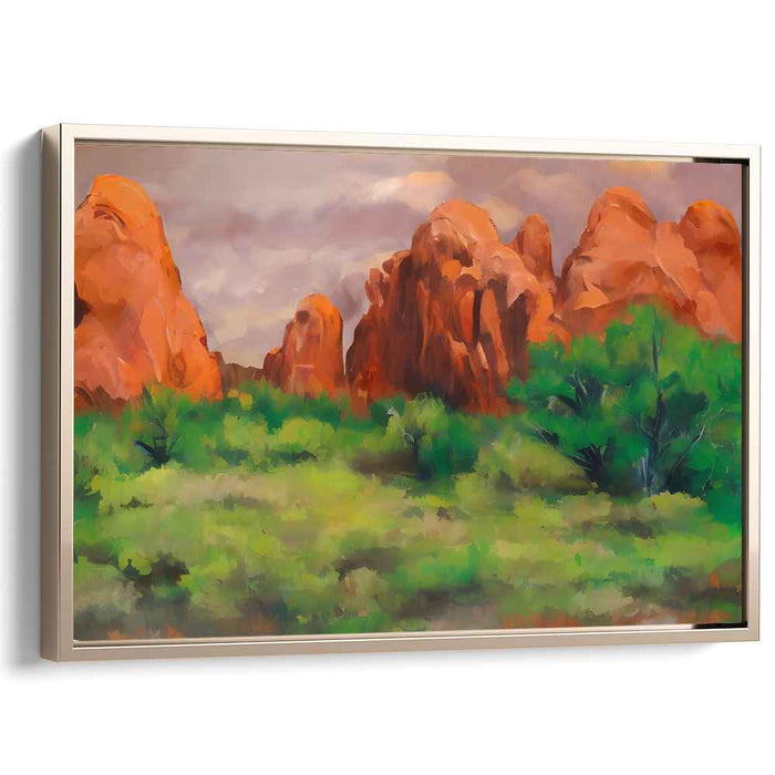 Canyon's Ember Glow: Majestic Red Rock Landscape Canvas Art Print