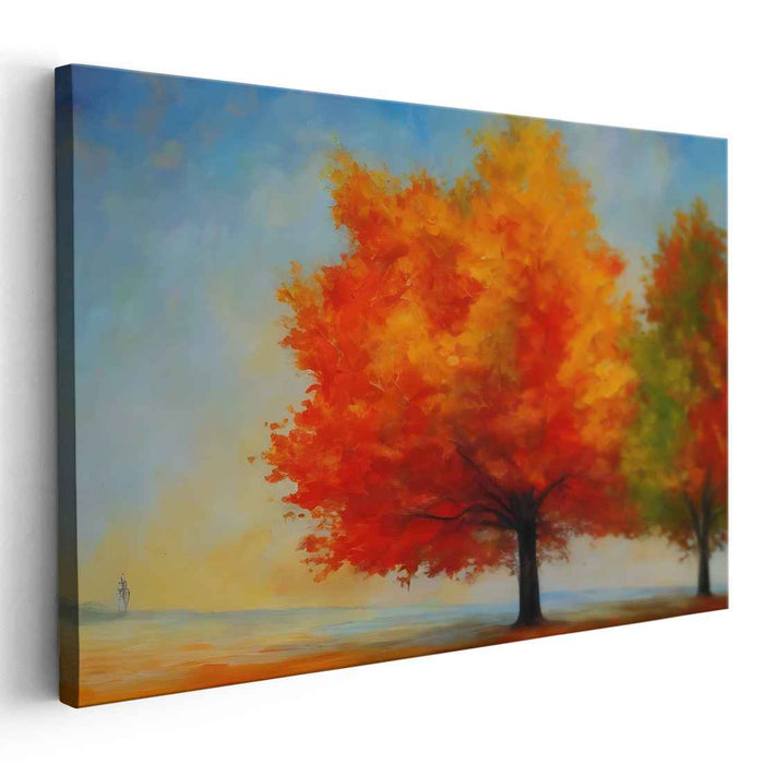 Colorful Foliage Burst Painting: Vibrant Fall Trees Landscape Canvas Art