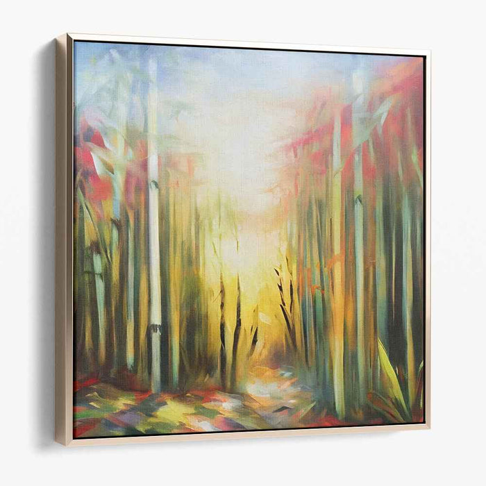 Enchanted Trail Luminescence: Luminous Forest Path Canvas Art