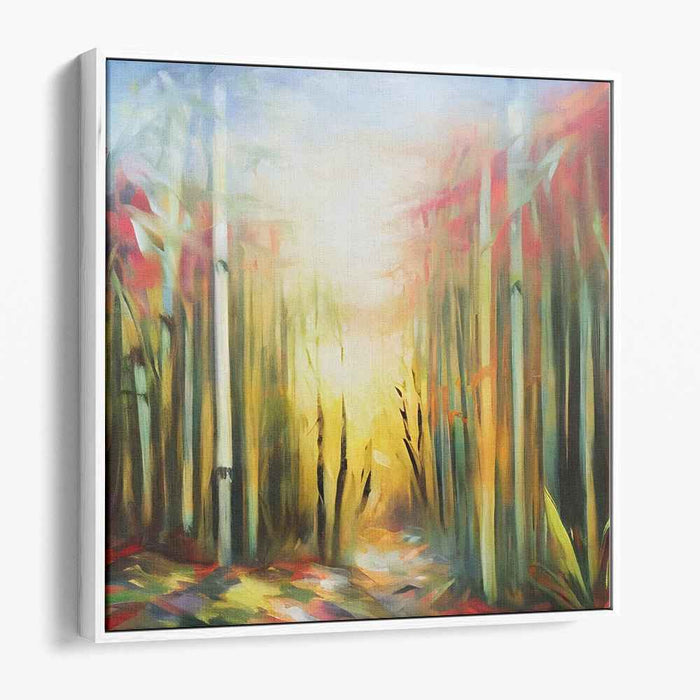 Enchanted Trail Luminescence: Luminous Forest Path Canvas Art