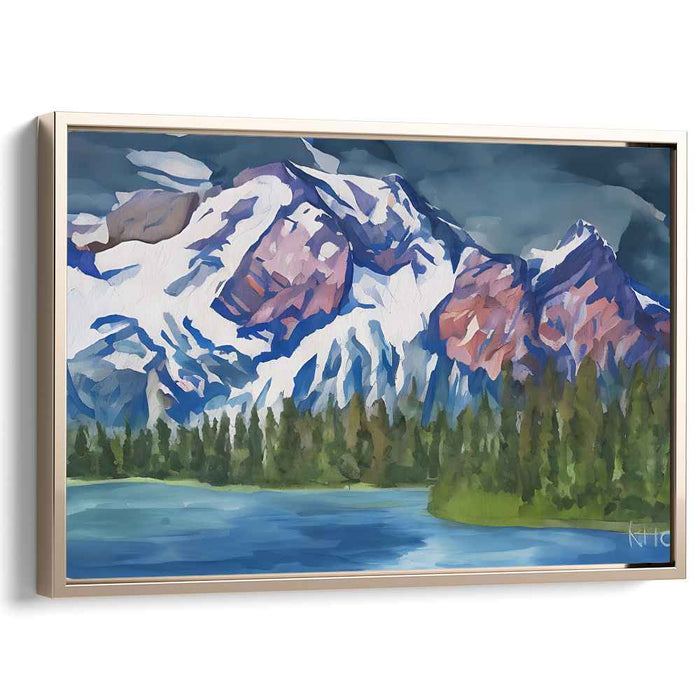 Serenity Peaks Oil Painting: Tranquil Mountain Landscape Canvas Art
