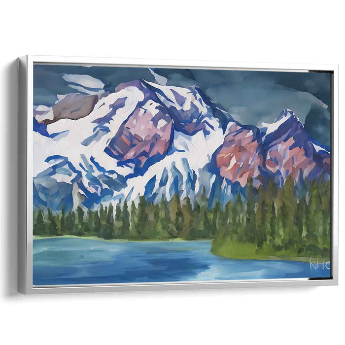 Serenity Peaks Oil Painting: Tranquil Mountain Landscape Canvas Art