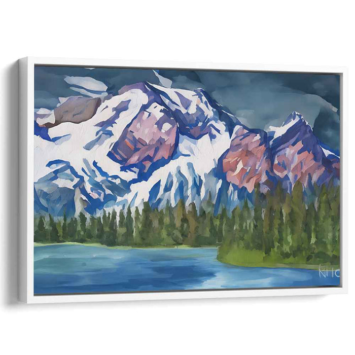 Serenity Peaks Oil Painting: Tranquil Mountain Landscape Canvas Art