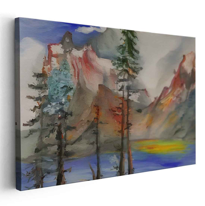 Misty Horizons Dance: Watercolor Landscape Canvas Art Print